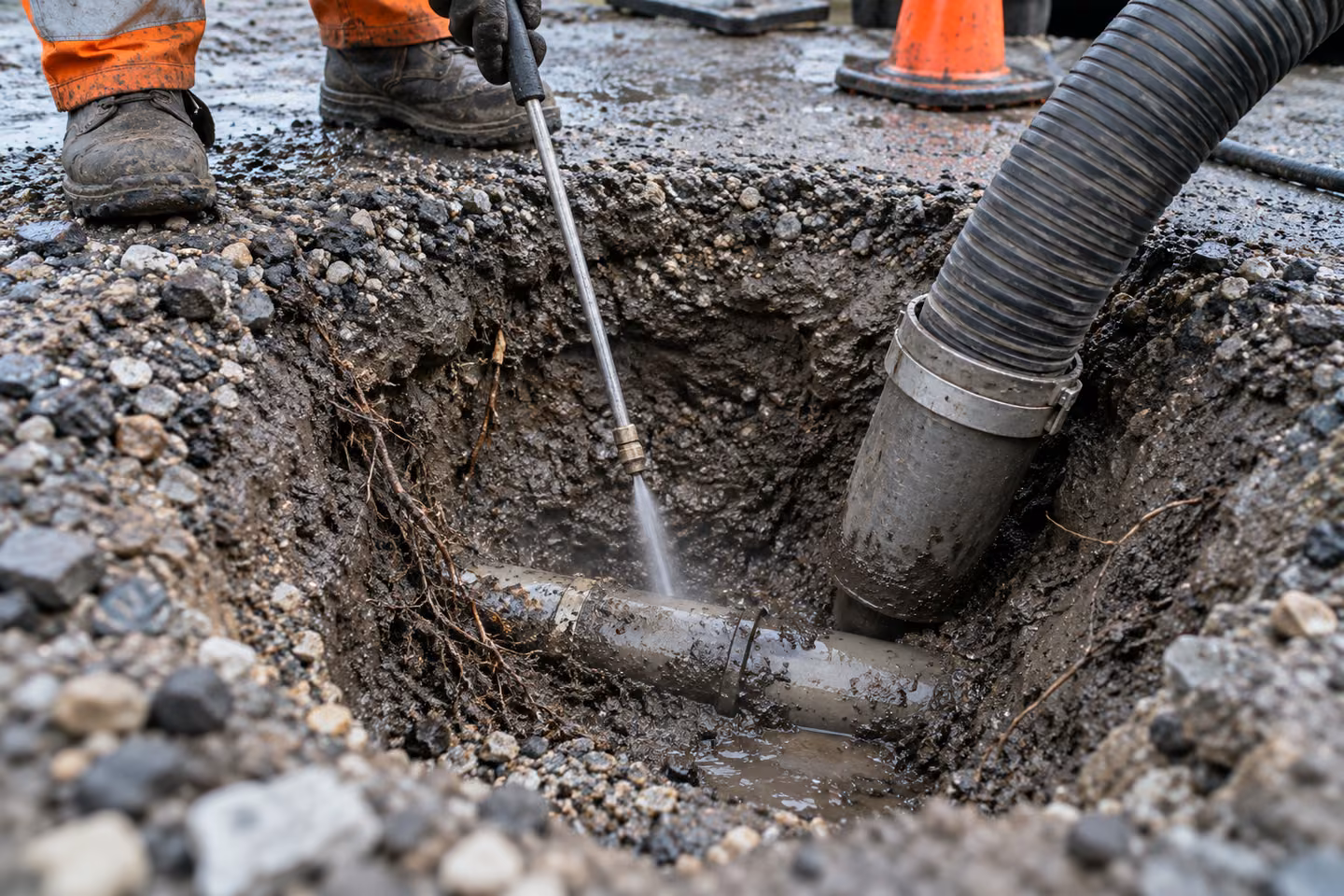 Hydrovac excavation field scene