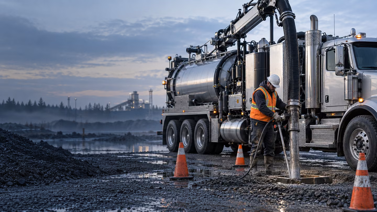 Hydrovac truck and crew at an infrastructure worksite